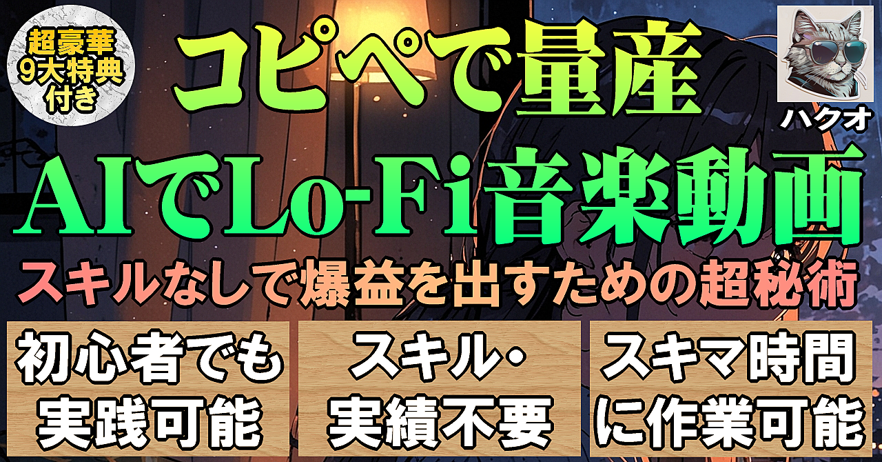 コピペで量産 AIでLo-Fi音楽動画 スキルなしで爆益を出すための超秘術