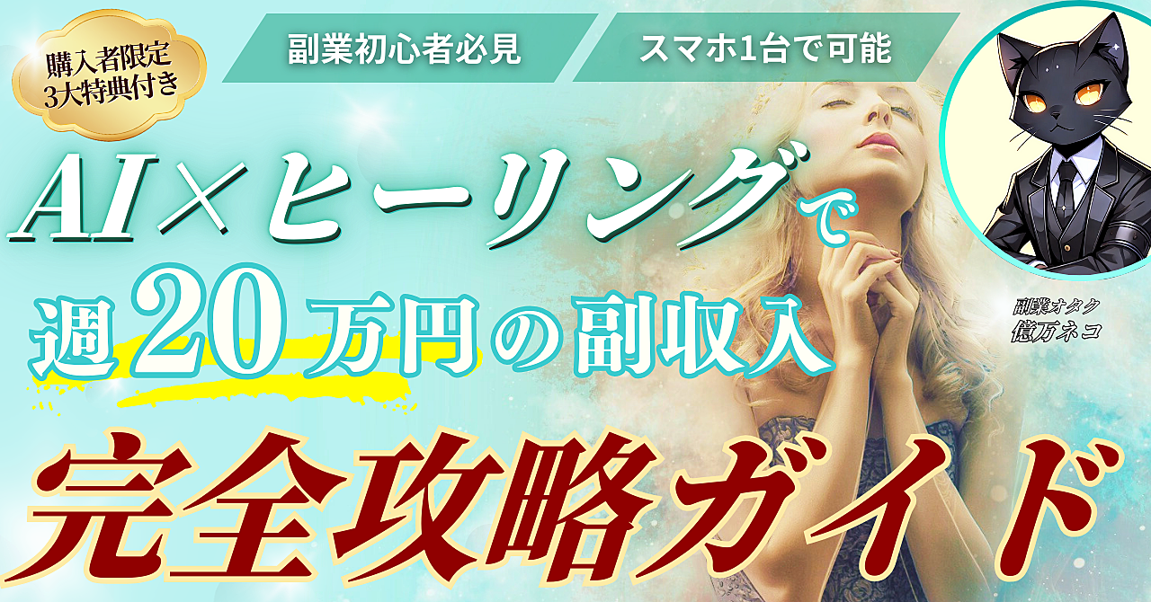 ≪スマホ1台で可能≫AI×ヒーリングで【週20万円の副収入】を稼ぐ手法の完全攻略ガイド